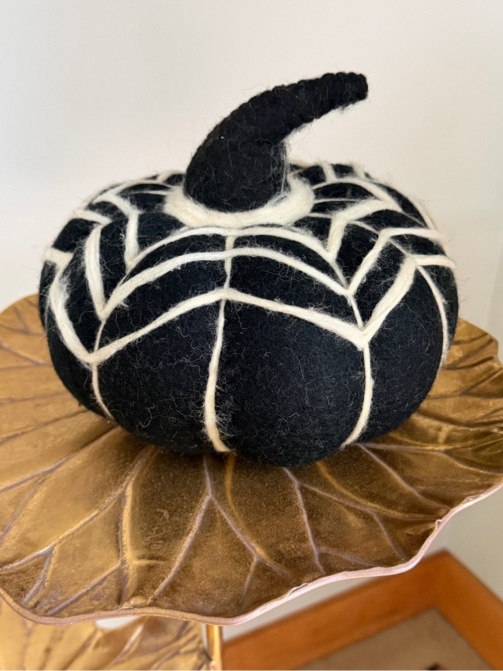 Felt Black and White Pumpkin - spider web design Halloween -Fall Decoration